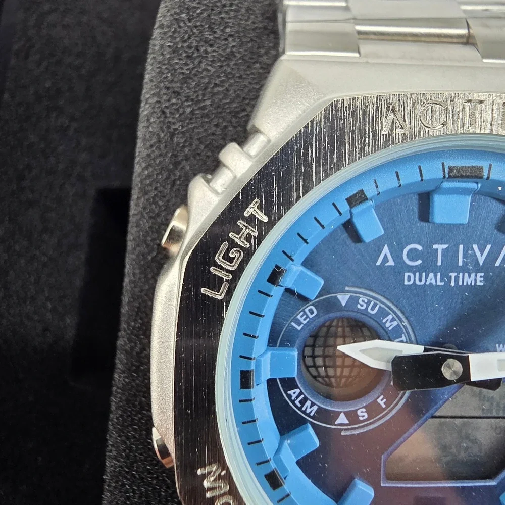 Activa by Invicta Dual Time Watch Silver Blue Dial Analog Digital 43015 Mens